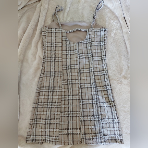 Brown Plaid Mini Dress - Picture 3 of 6